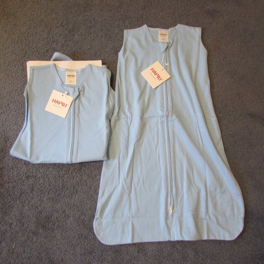 NWT HAPIU Blue Cotton 6-12 Months Set Of 2 Baby Sleep Sack Wearable Blanket Warm